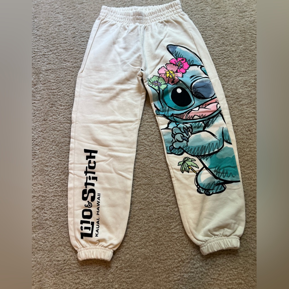 Zara Kids Cream Joggers with Blue and Pink Design